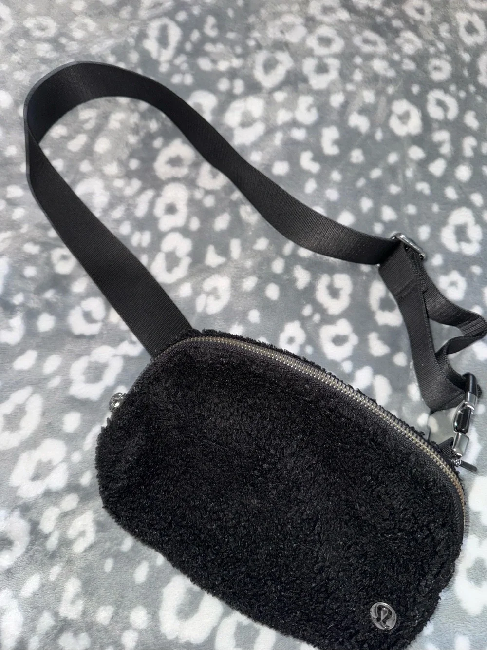 Black Faux Shearling Belt Bag